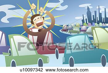 Clip Art of Man shouting with frustration and anger from a car in a ...