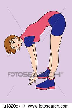 Stock Illustration of Woman bending over, stretching, side view ...