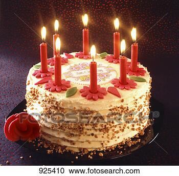 Stock Photography - birthday cake with burning candles. fotosearch - search stock photos, pictures, wall murals, images, and photo clipart